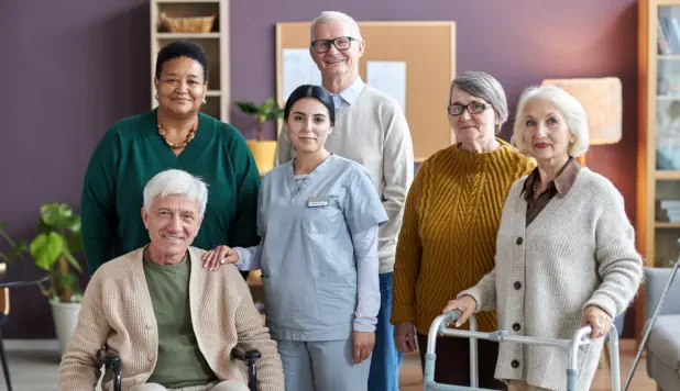 a group smiling together