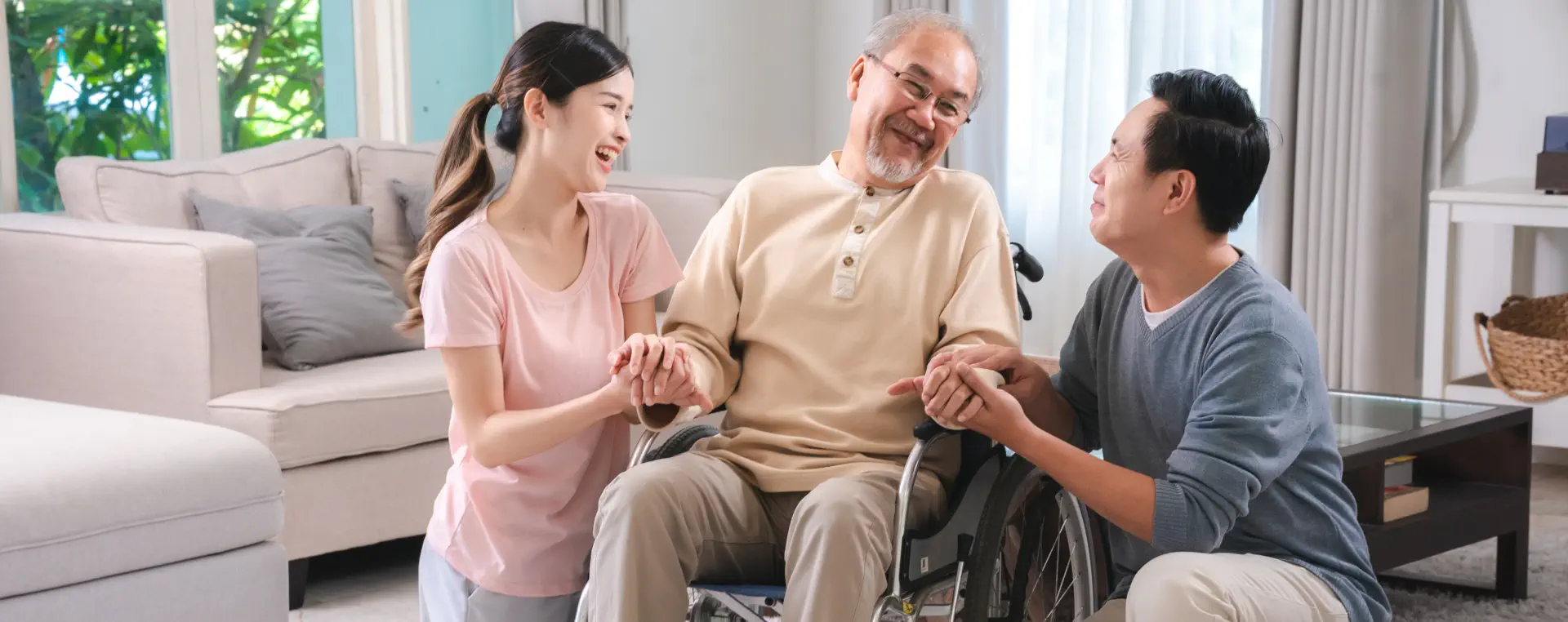 three person smiling together