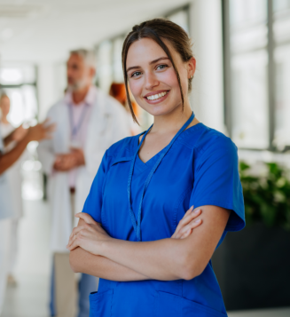 a health care staff smiling