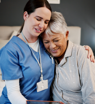 a caregiver with a patient