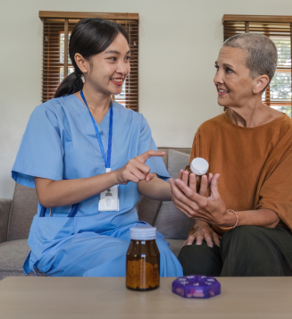 a caregiver and a patient